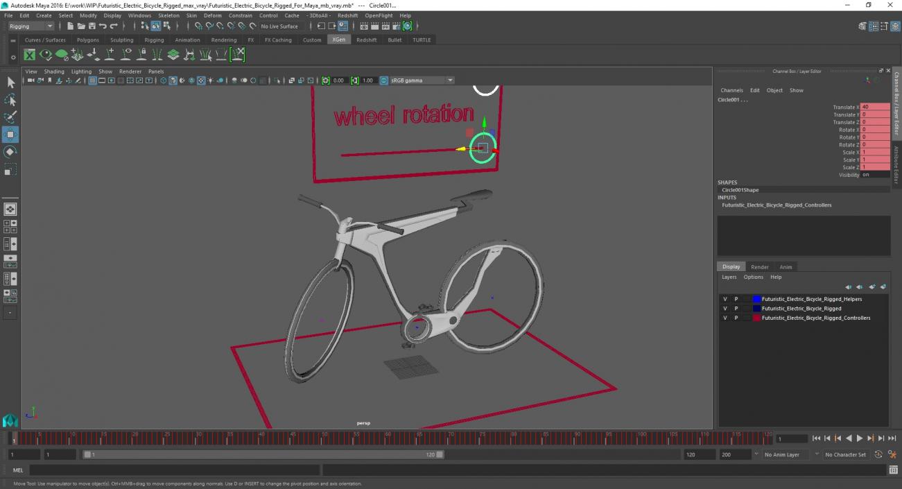 3D Futuristic Electric Bicycle Rigged for Maya model