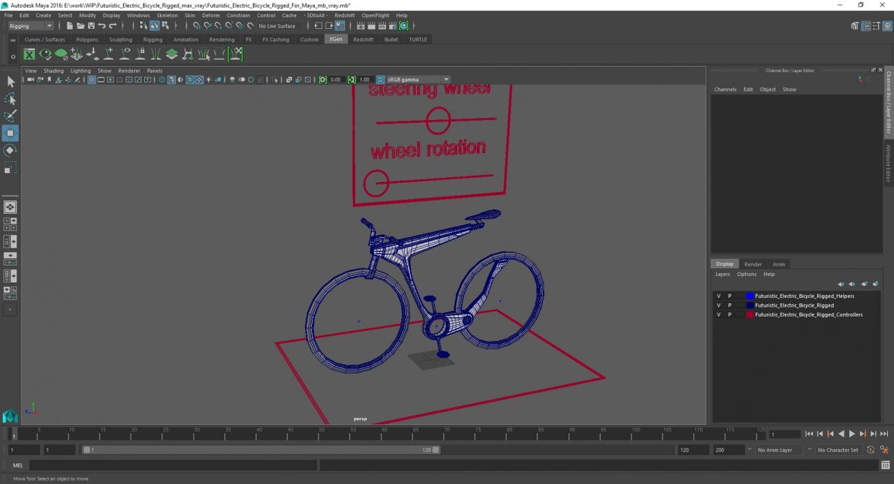 3D Futuristic Electric Bicycle Rigged for Maya model