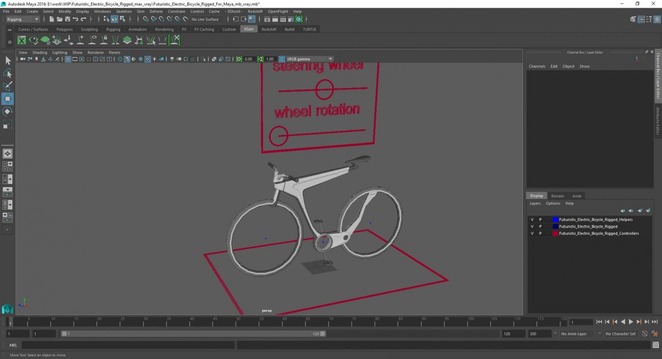 3D Futuristic Electric Bicycle Rigged for Maya model