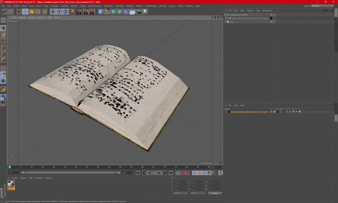 3D model Open Hardback Book Elven Text Green