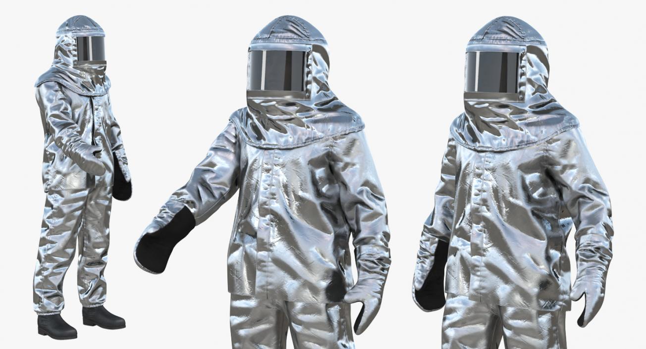 Firefighter Wearing Aluminized Chemical Protective Suit Rigged 3D