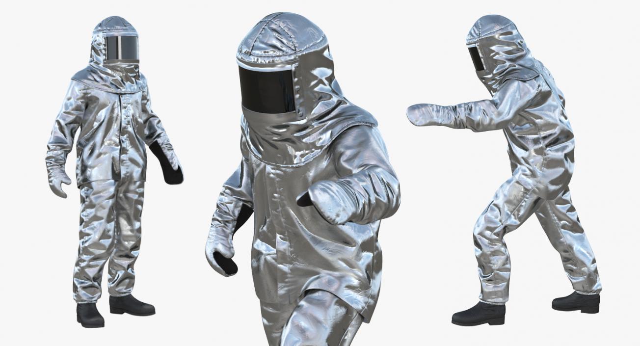 Firefighter Wearing Aluminized Chemical Protective Suit Rigged 3D