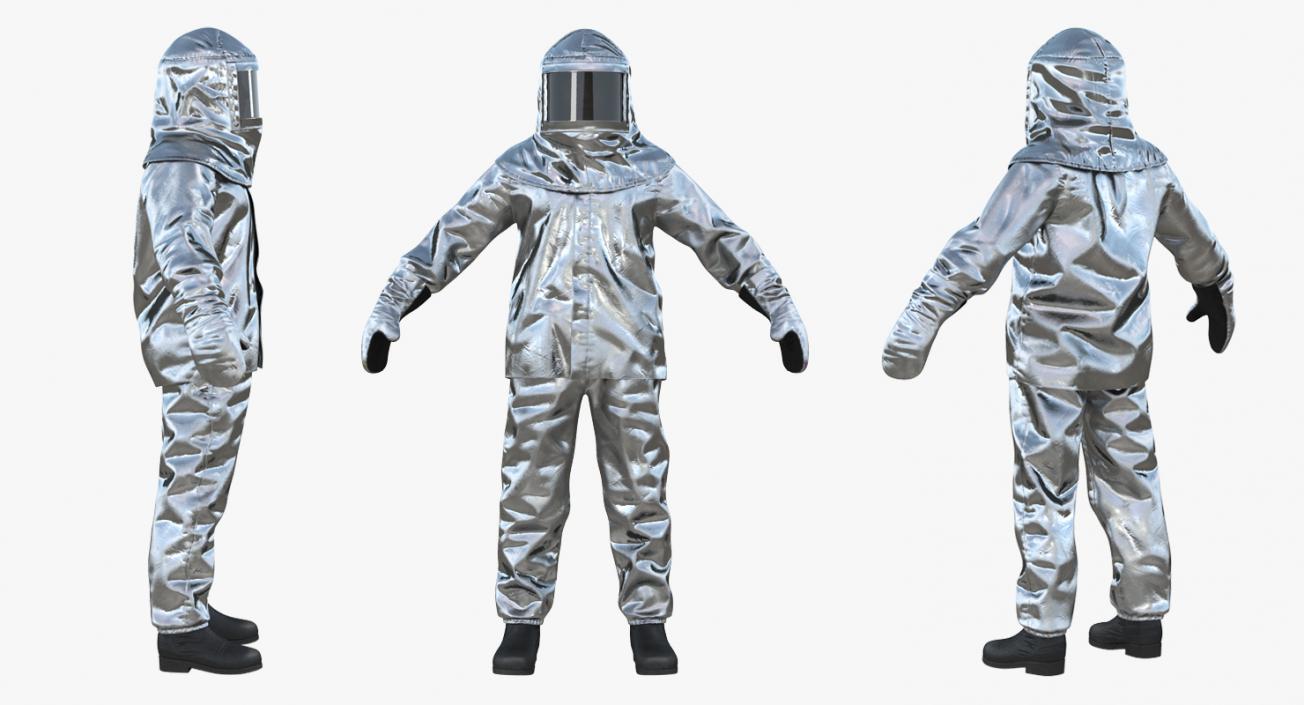 Firefighter Wearing Aluminized Chemical Protective Suit Rigged 3D