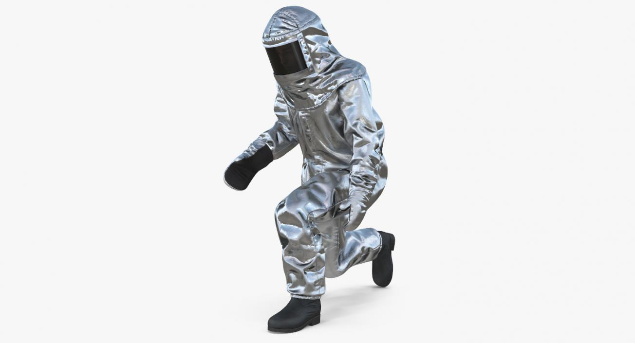 Firefighter Wearing Aluminized Chemical Protective Suit Rigged 3D