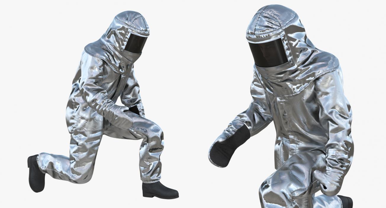 Firefighter Wearing Aluminized Chemical Protective Suit Rigged 3D