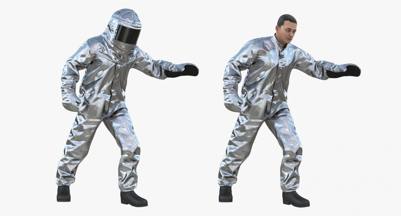 Firefighter Wearing Aluminized Chemical Protective Suit Rigged 3D