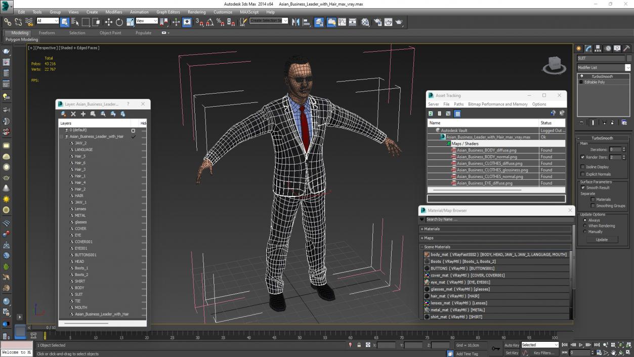 3D model Asian Business Leader with Hair Fur