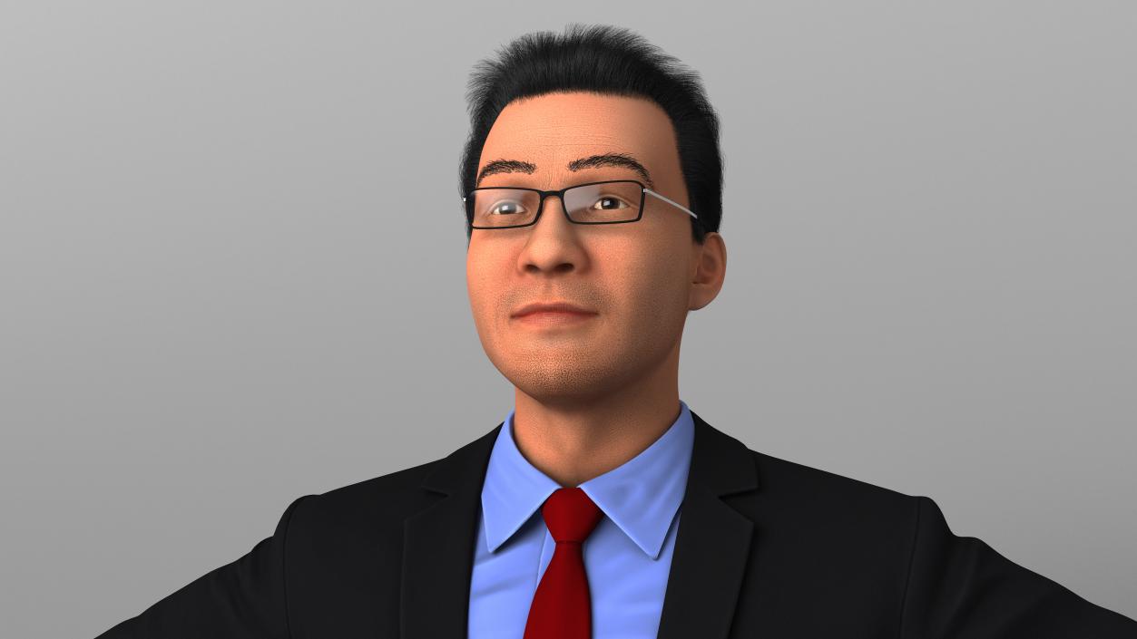 3D model Asian Business Leader with Hair Fur