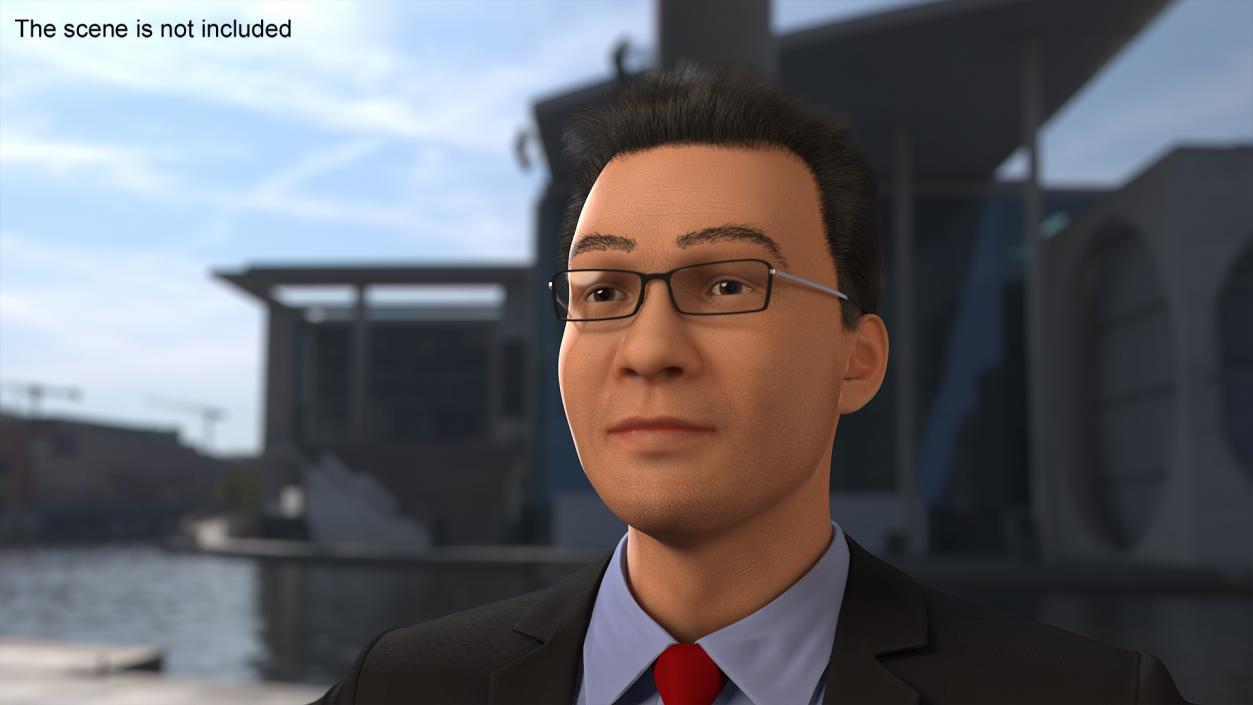 3D model Asian Business Leader with Hair Fur