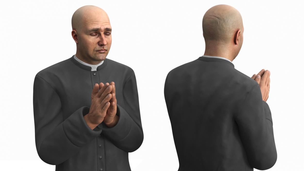 3D Catholic Priest Praying on His Knees