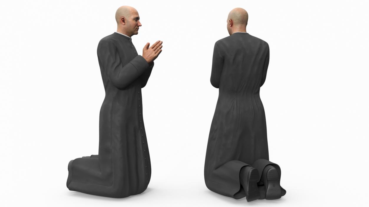 3D Catholic Priest Praying on His Knees