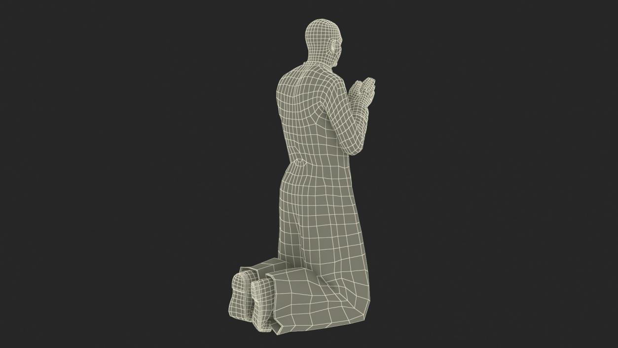 3D Catholic Priest Praying on His Knees