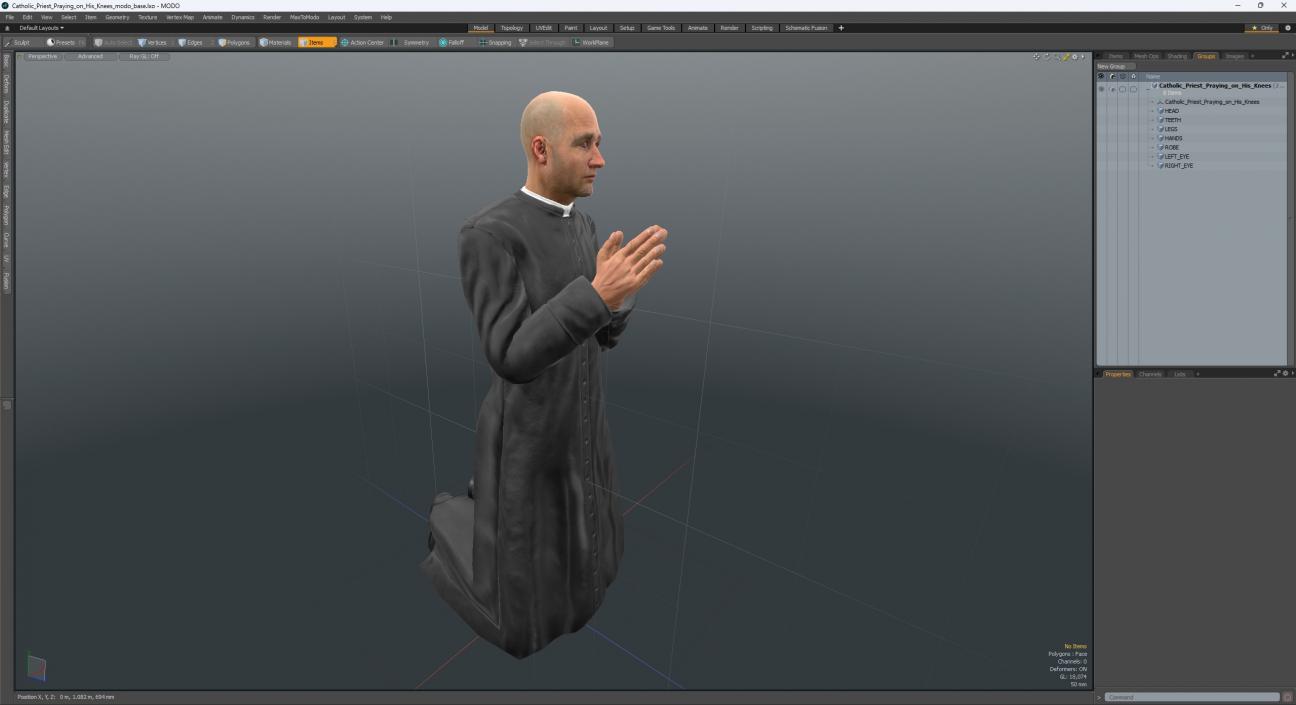 3D Catholic Priest Praying on His Knees