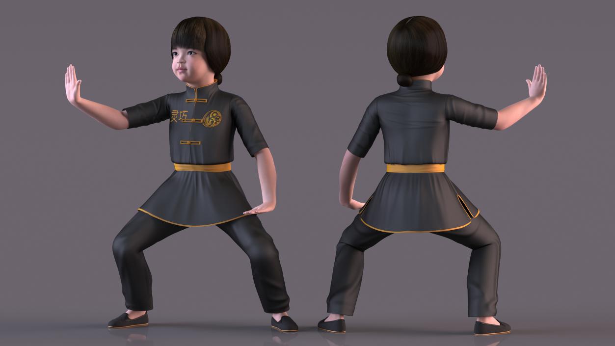 3D Asian Baby Girl in Kimono Rigged for Maya