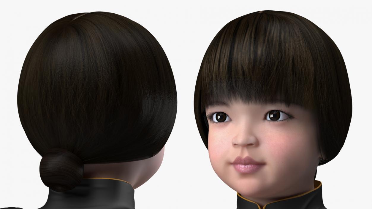 3D Asian Baby Girl in Kimono Rigged for Maya