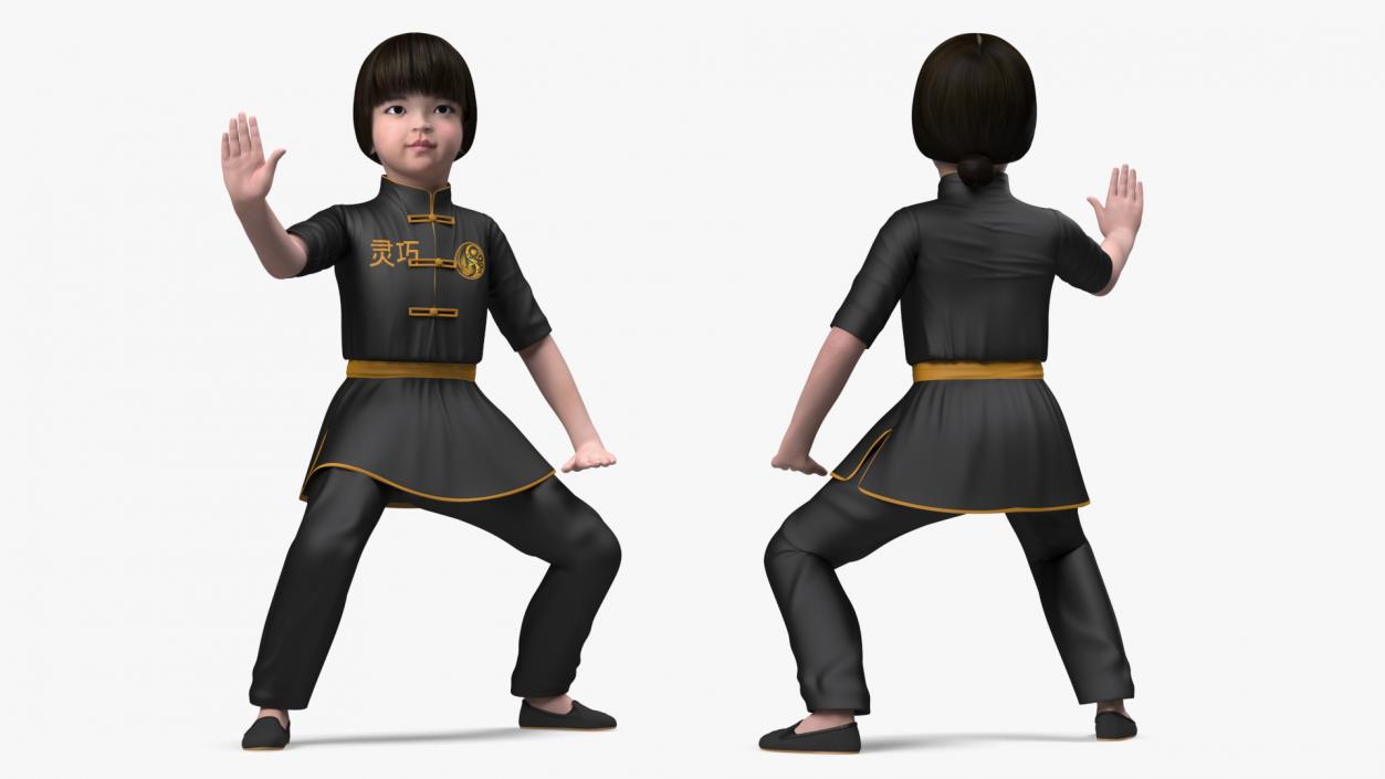 3D Asian Baby Girl in Kimono Rigged for Maya