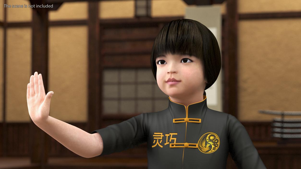 3D Asian Baby Girl in Kimono Rigged for Maya