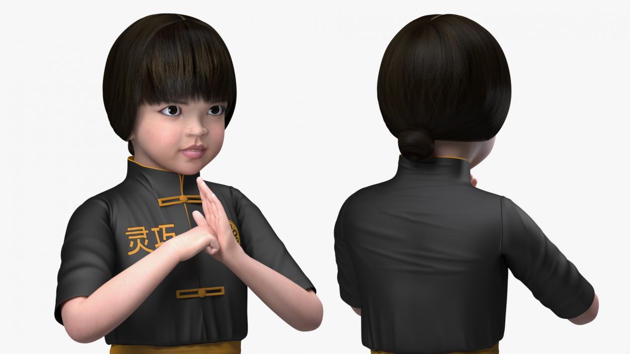 3D Asian Baby Girl in Kimono Rigged for Maya