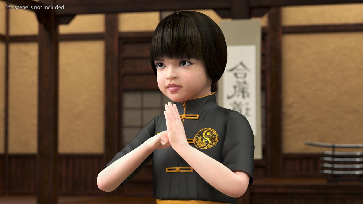 3D Asian Baby Girl in Kimono Rigged for Maya