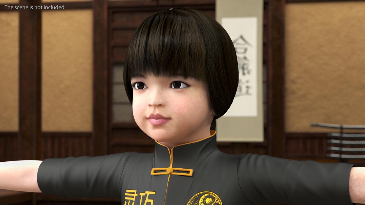 3D Asian Baby Girl in Kimono Rigged for Maya