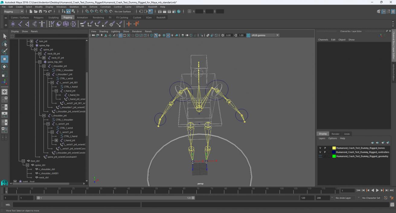 3D Humanoid Crash Test Dummy Rigged for Maya