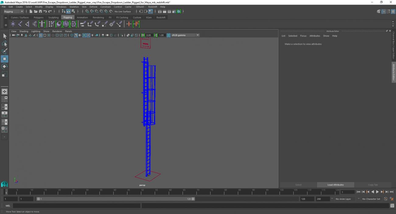 3D Fire Escape Dropdown Ladder Rigged for Maya model