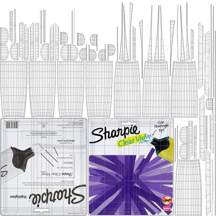 4 Sharpie Highlighter Markers with Package 3D