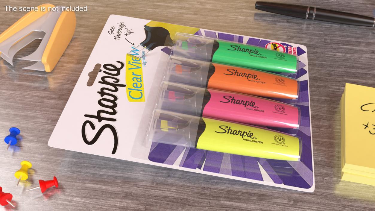 4 Sharpie Highlighter Markers with Package 3D