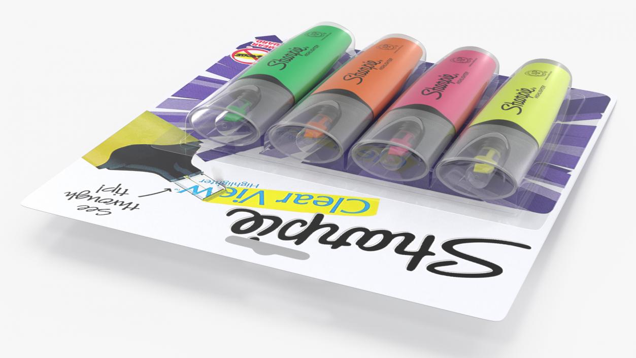 4 Sharpie Highlighter Markers with Package 3D