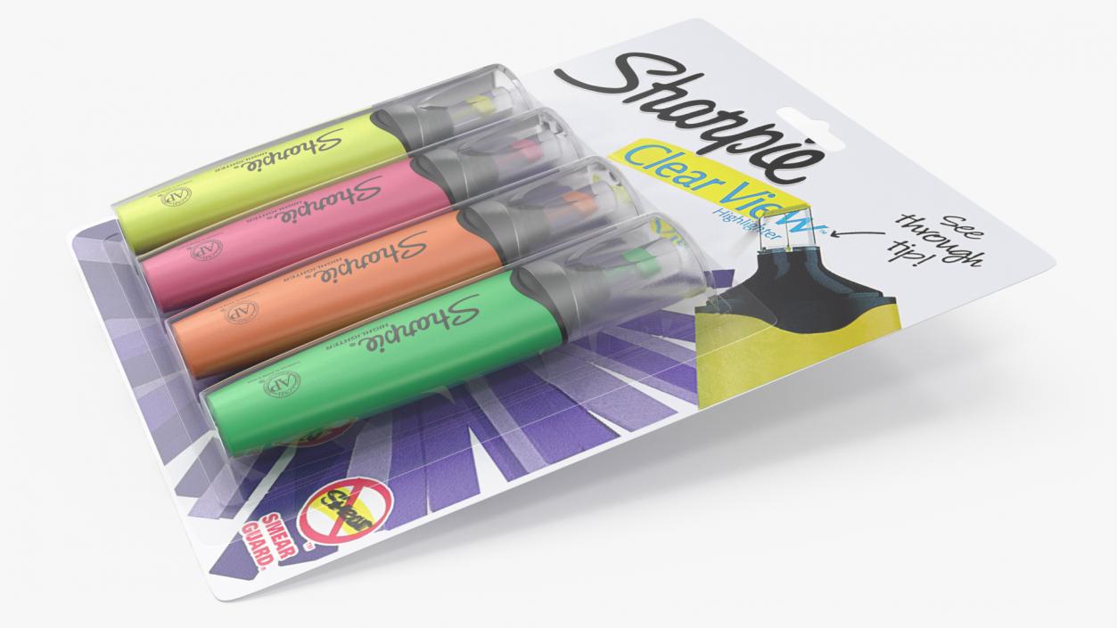 4 Sharpie Highlighter Markers with Package 3D