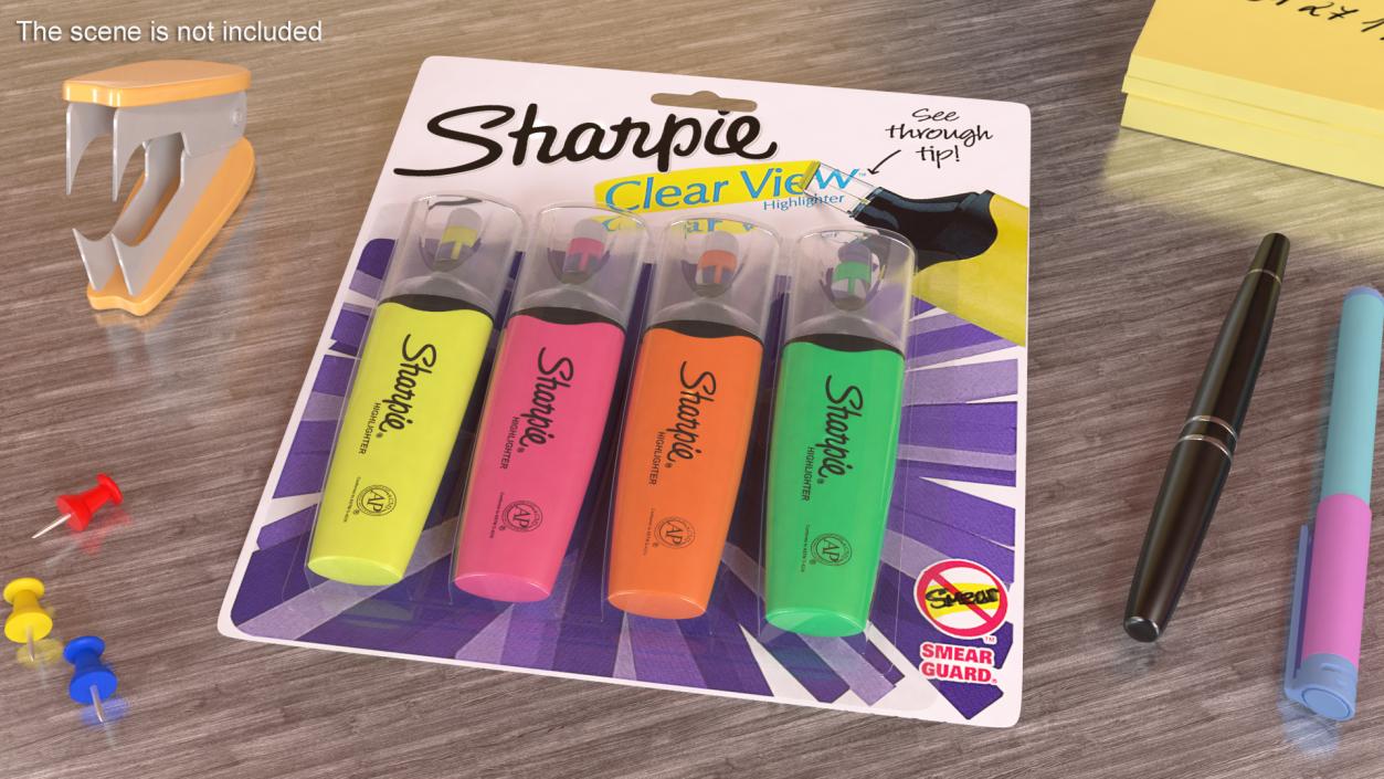 4 Sharpie Highlighter Markers with Package 3D