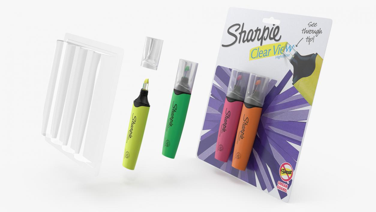 4 Sharpie Highlighter Markers with Package 3D