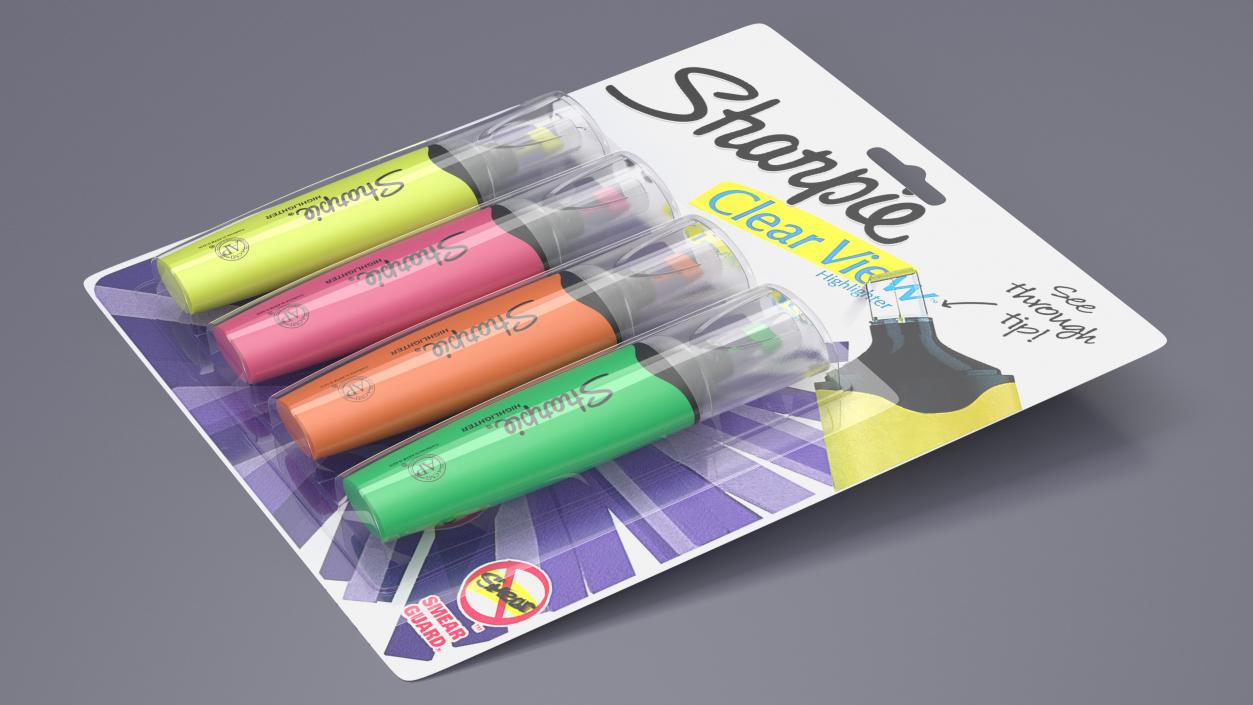 4 Sharpie Highlighter Markers with Package 3D