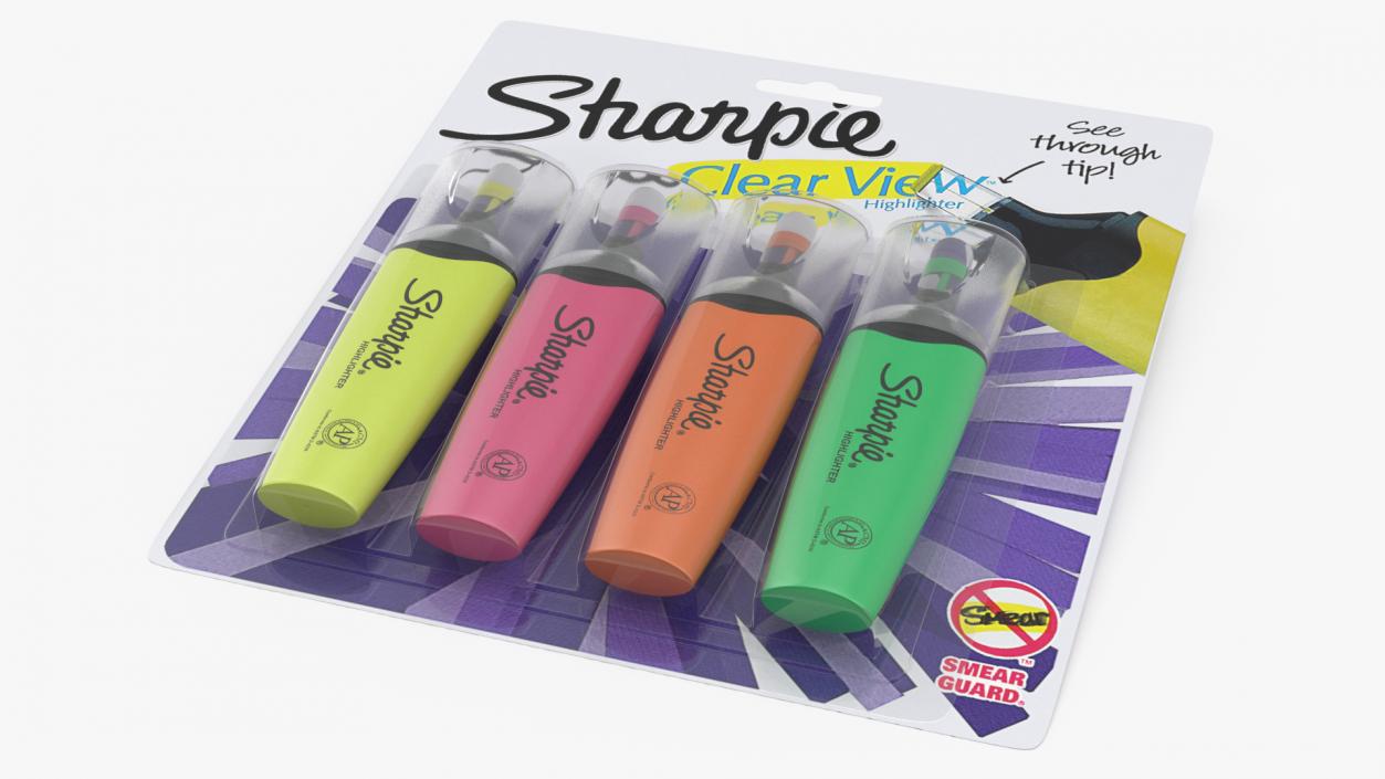 4 Sharpie Highlighter Markers with Package 3D