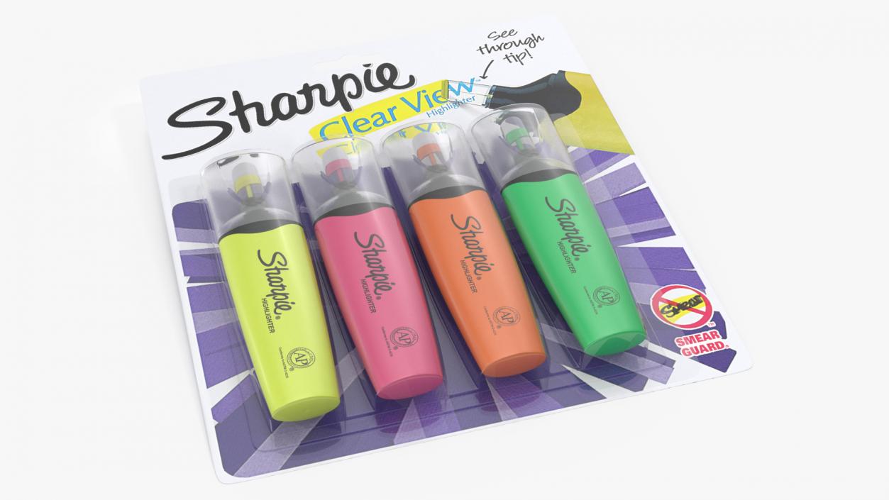 4 Sharpie Highlighter Markers with Package 3D