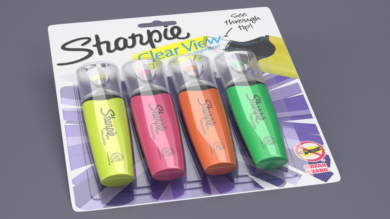 4 Sharpie Highlighter Markers with Package 3D