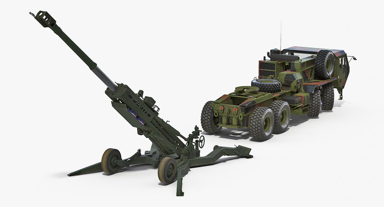 Truck Oshkosh HEMTT Towing M777 Howitzer Rigged 3D