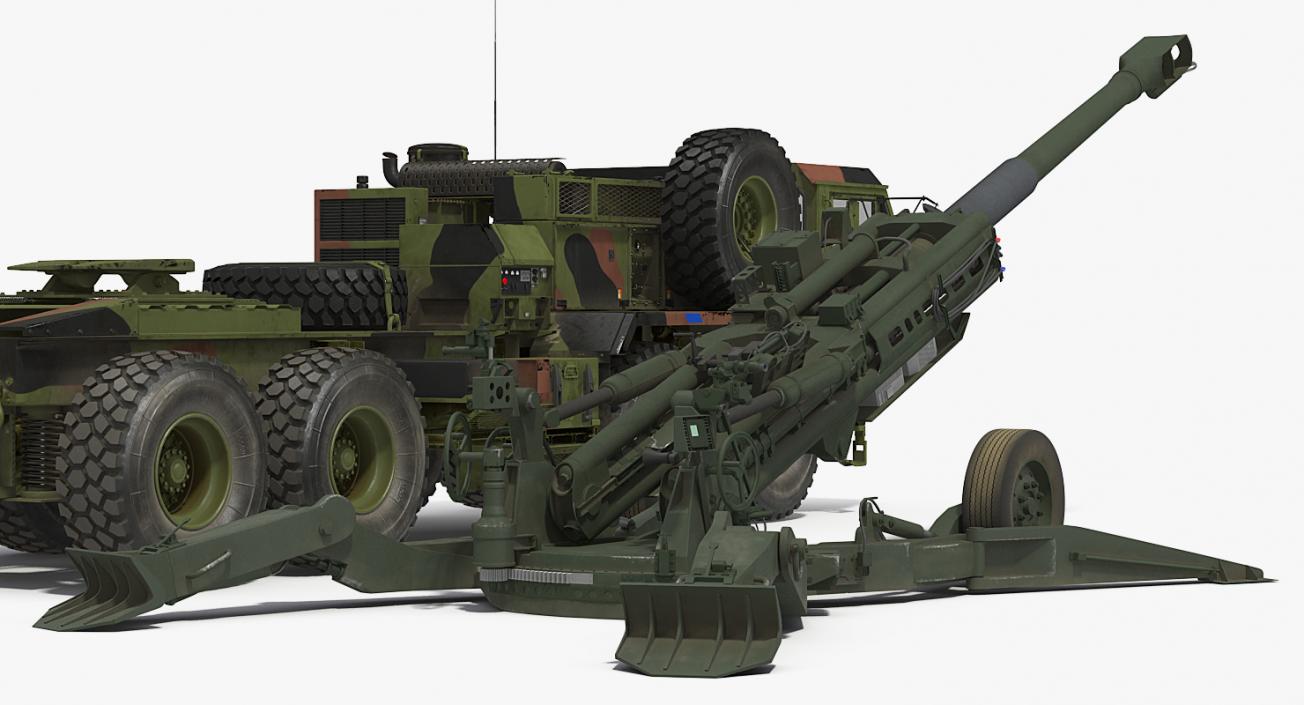 Truck Oshkosh HEMTT Towing M777 Howitzer Rigged 3D