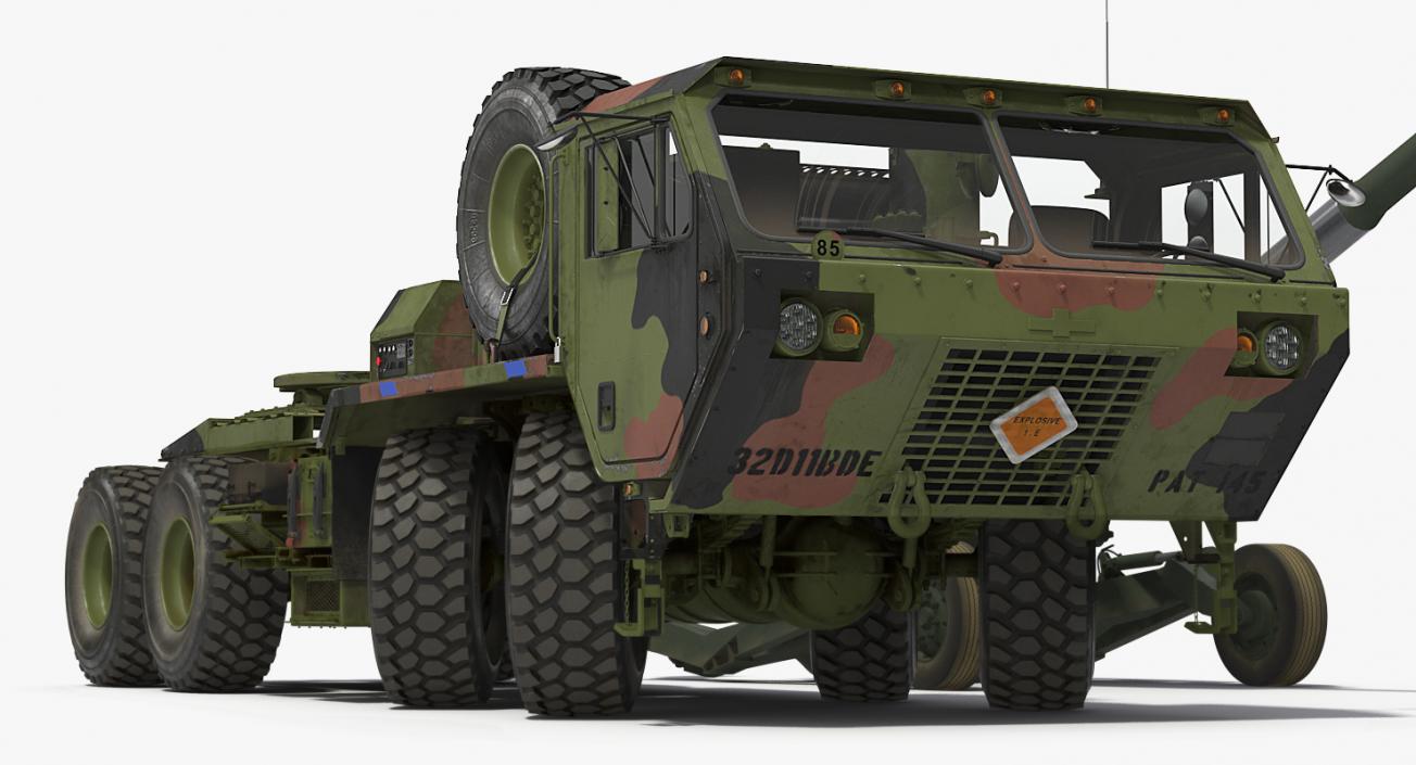 Truck Oshkosh HEMTT Towing M777 Howitzer Rigged 3D