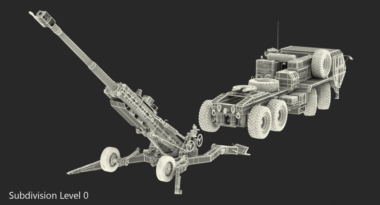 Truck Oshkosh HEMTT Towing M777 Howitzer Rigged 3D