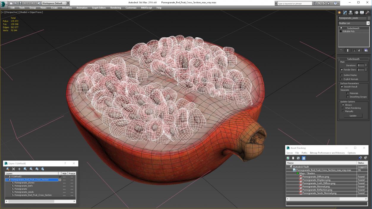 3D model Pomegranate Red Fruit Cross Section