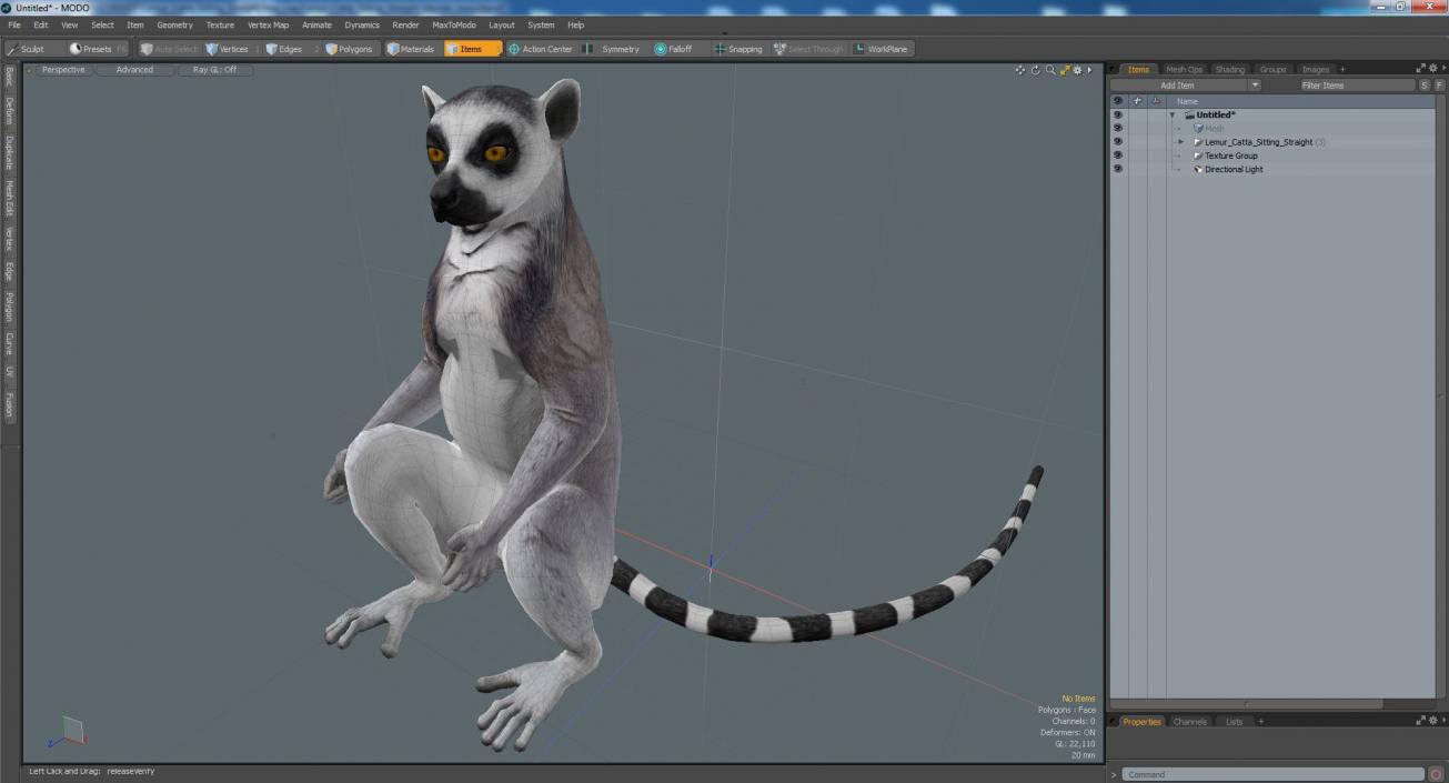 3D Lemur Catta Sitting Straight model