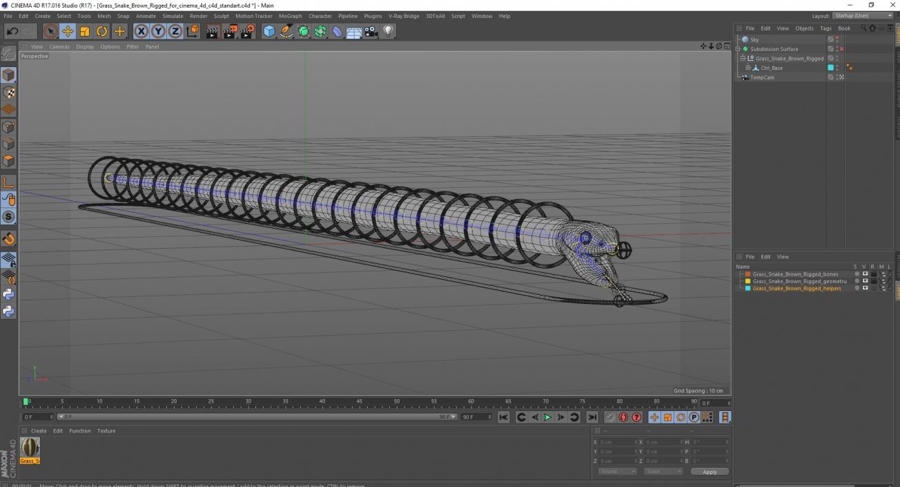 3D Grass Snake Brown Rigged for Cinema 4D model