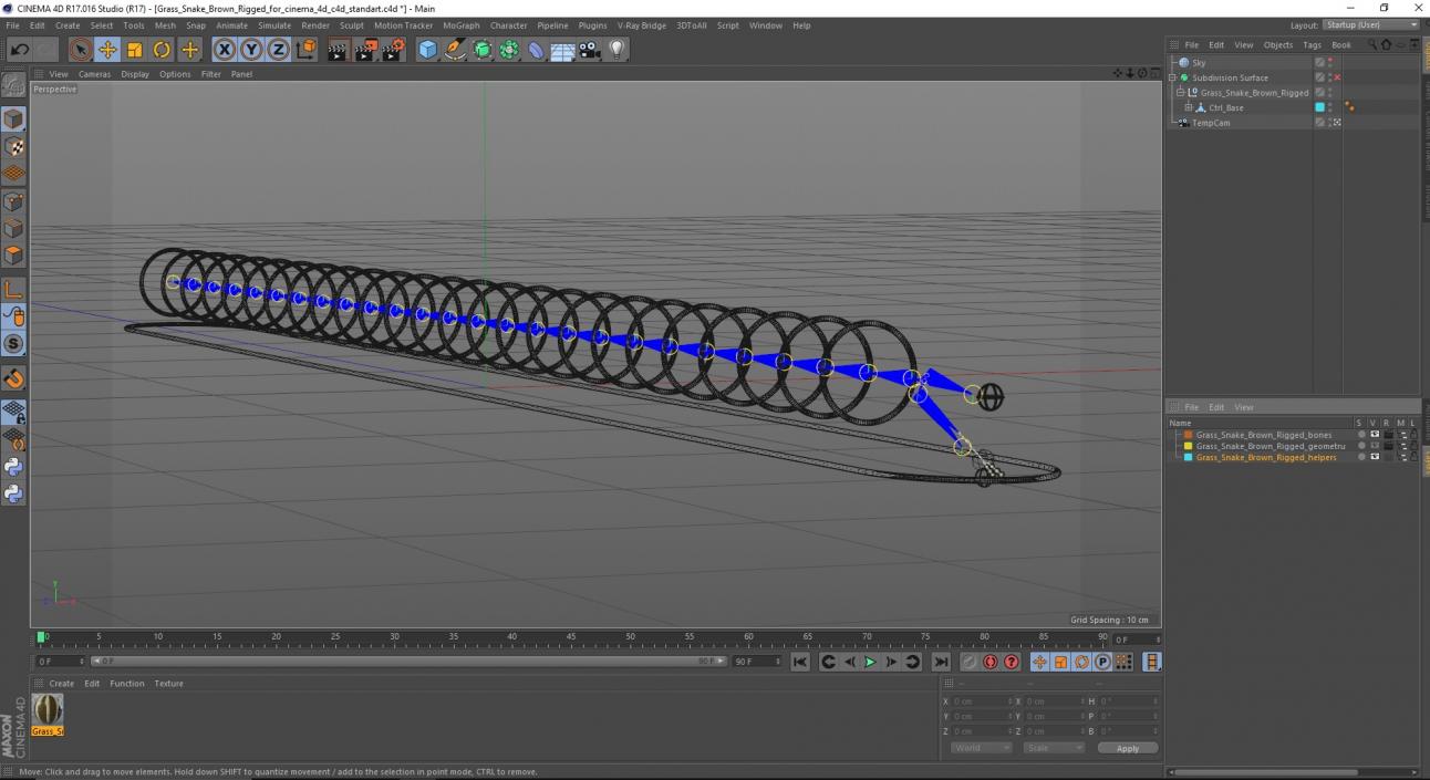 3D Grass Snake Brown Rigged for Cinema 4D model
