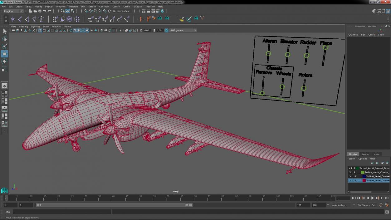 Tactical Aerial Combat Drone Rigged for Maya 3D model