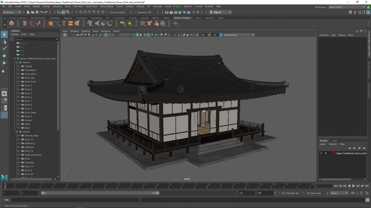 3D model Japan Traditional House Dark 2