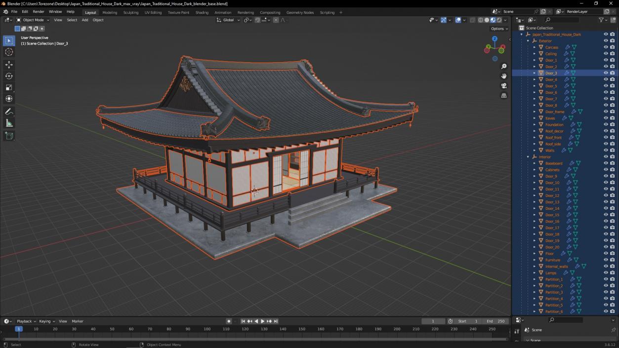 3D model Japan Traditional House Dark 2