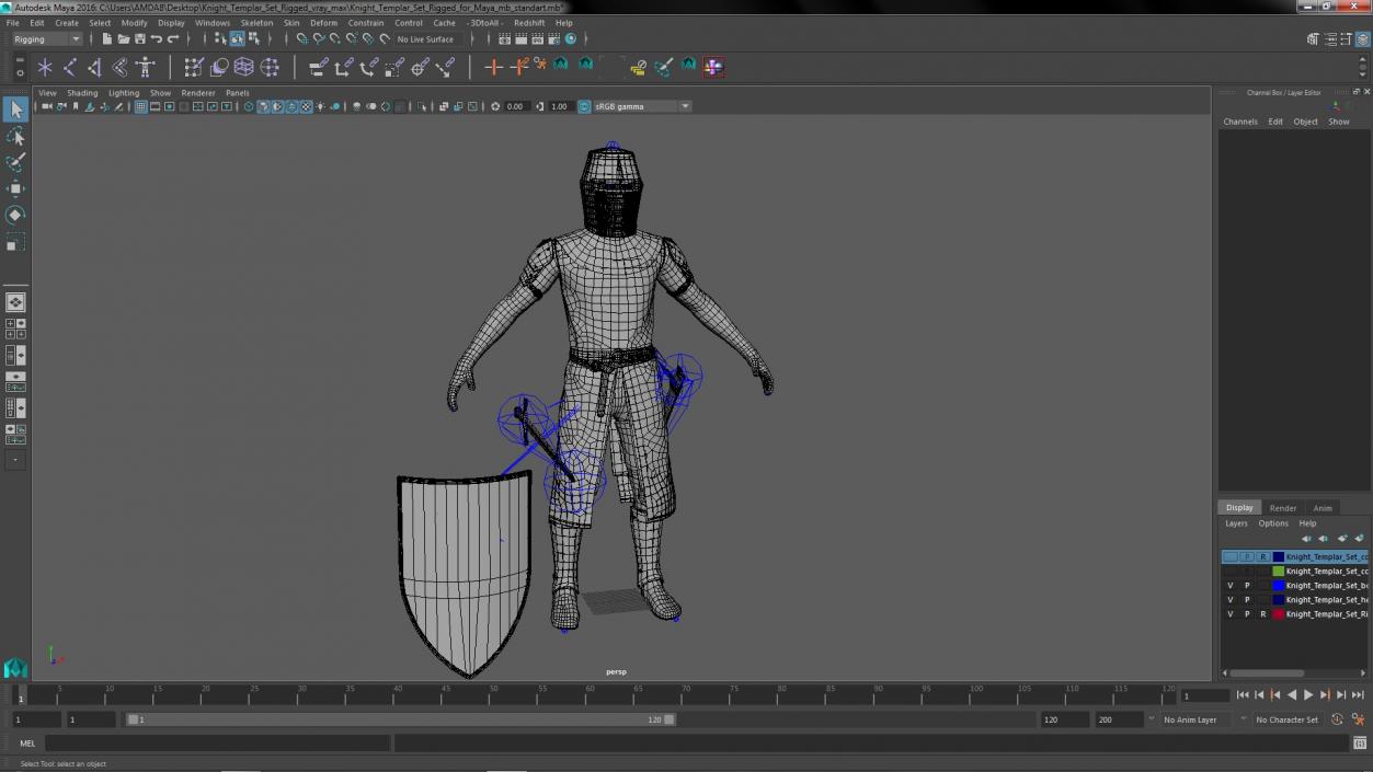 Knight Templar Set Rigged for Maya 3D model