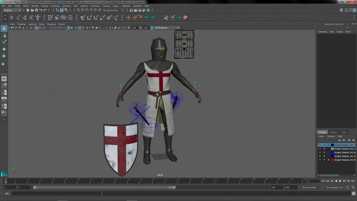 Knight Templar Set Rigged for Maya 3D model