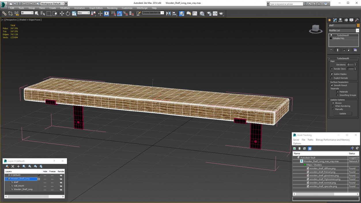 Wooden Shelf Long 3D